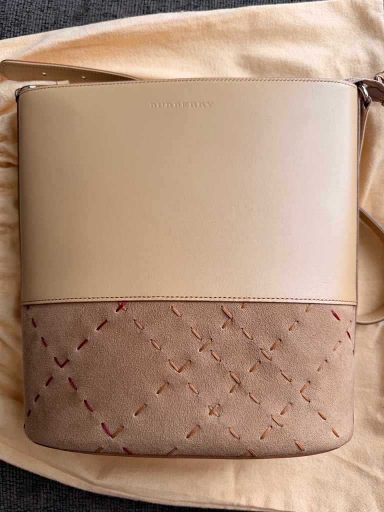 Authentic Burberry Beige & Taupe Suede Leather Crossbody Bag